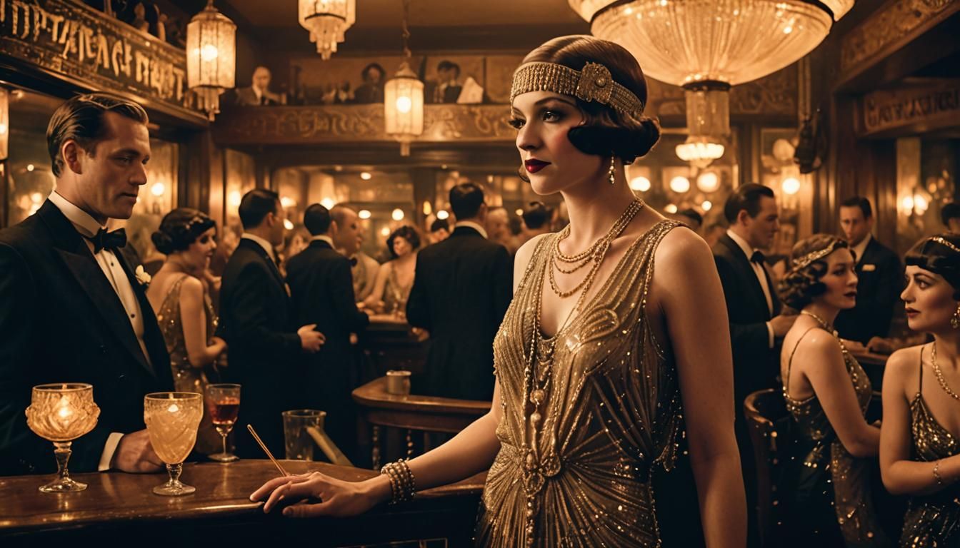 Jazz Age Woman in Beaded Flapper Dress