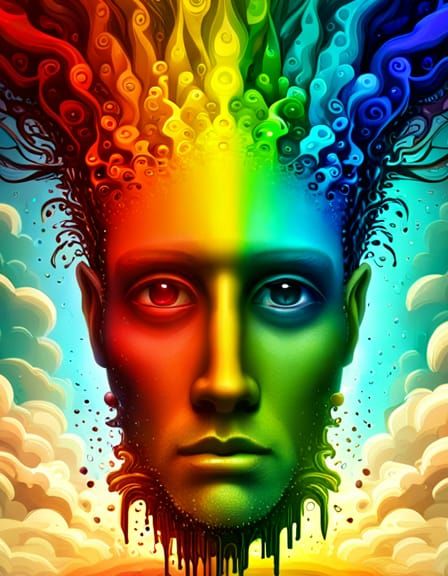 Rainbow Face with Large Forehead, Detailed Matte Painting