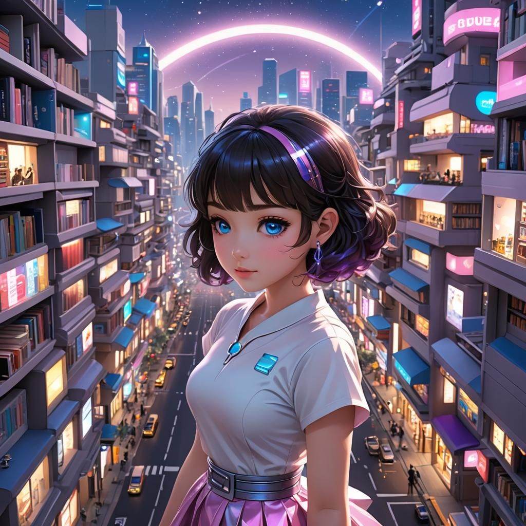 Starlight Girl in Futuristic Japanese City