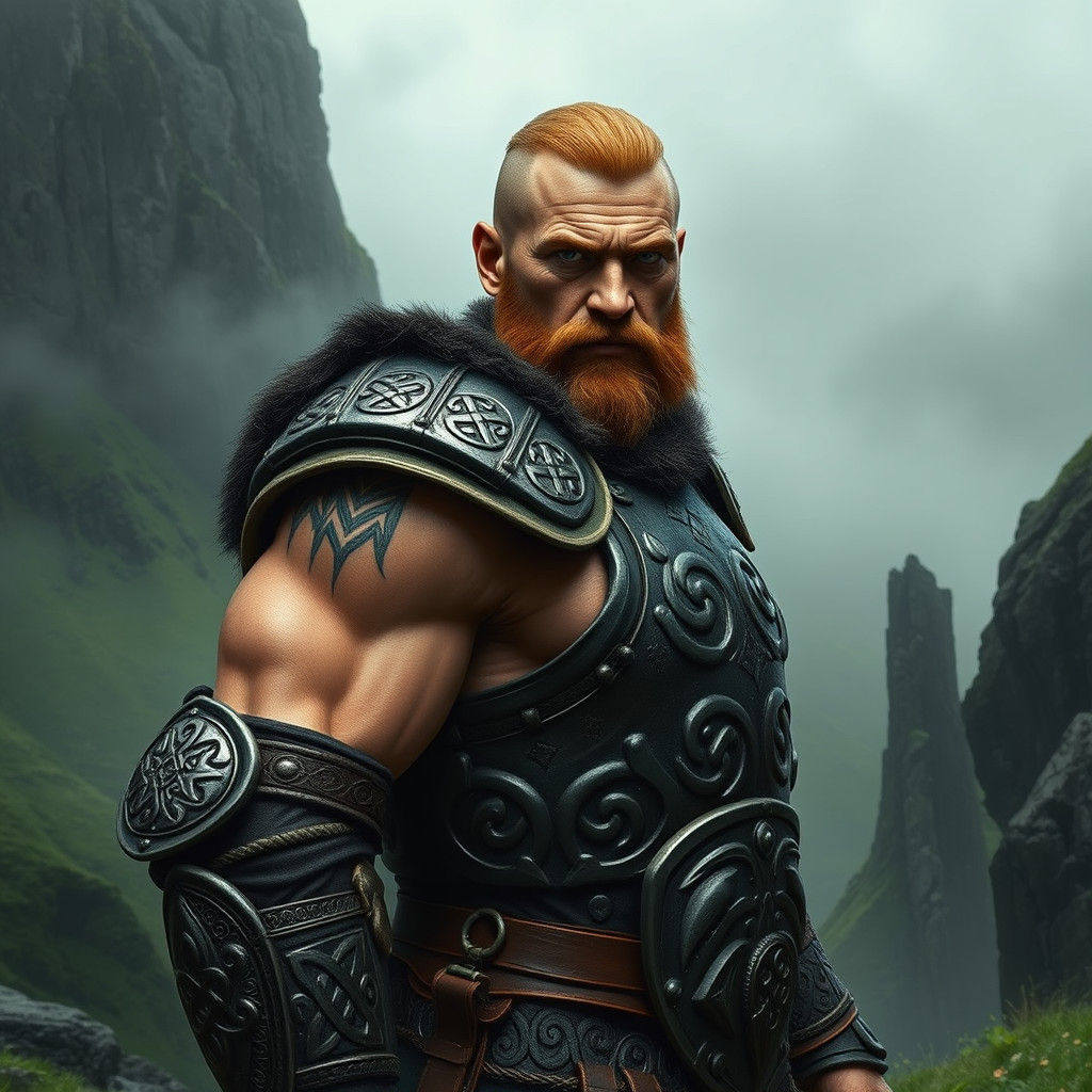 Imposing Gallowglass Warrior in Emerald Irish Landscape