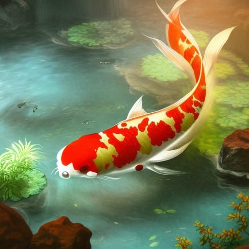 Koi in Pond: Detailed Matte Painting