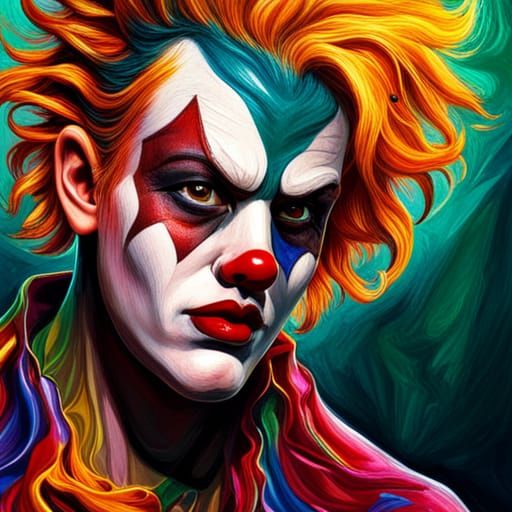 Dramatic Harlequin Clown in Hyperrealistic Splash Art