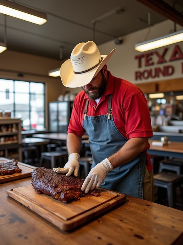 Texas Butcher Slicing Brisket at Buc-ees