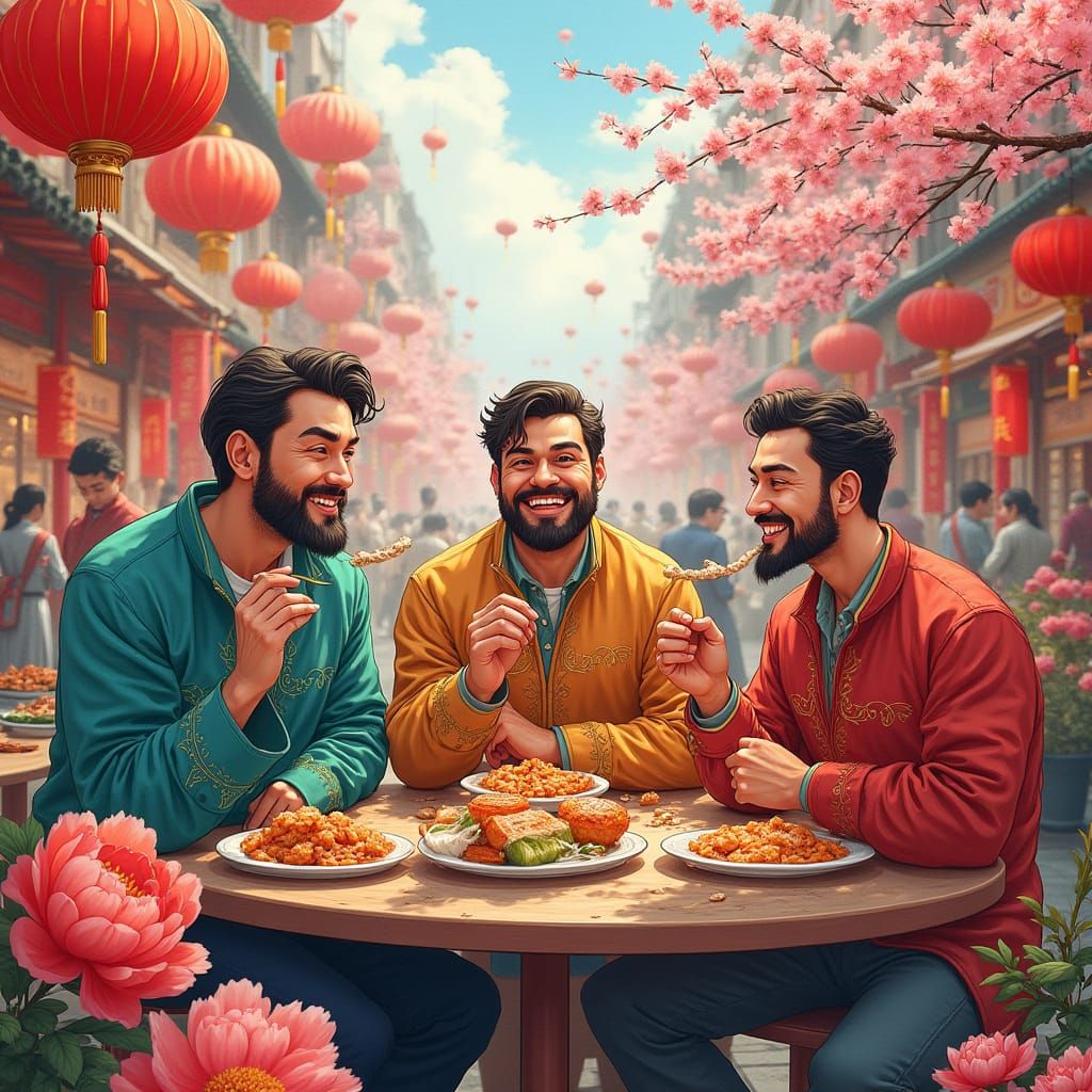 Strong Men Savor Halal Delicacies in Vibrant Shenzhen Street...