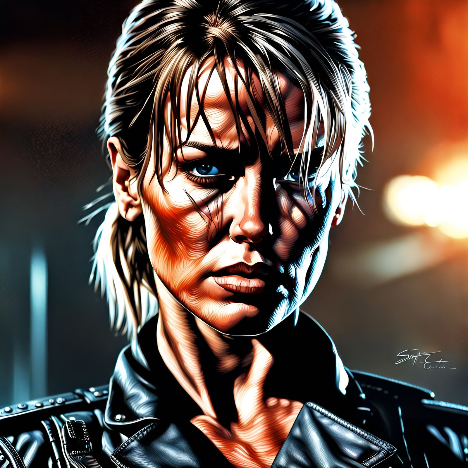 Hyperrealistic Sarah Connor Portrait in Digital Art Style