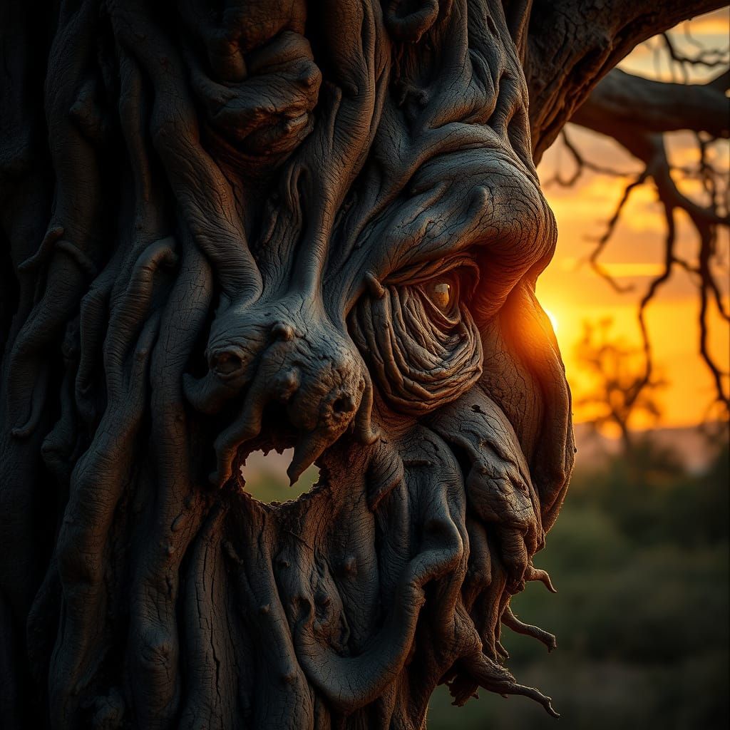 Ancient Tree with Face in Bark, Renaissance Style