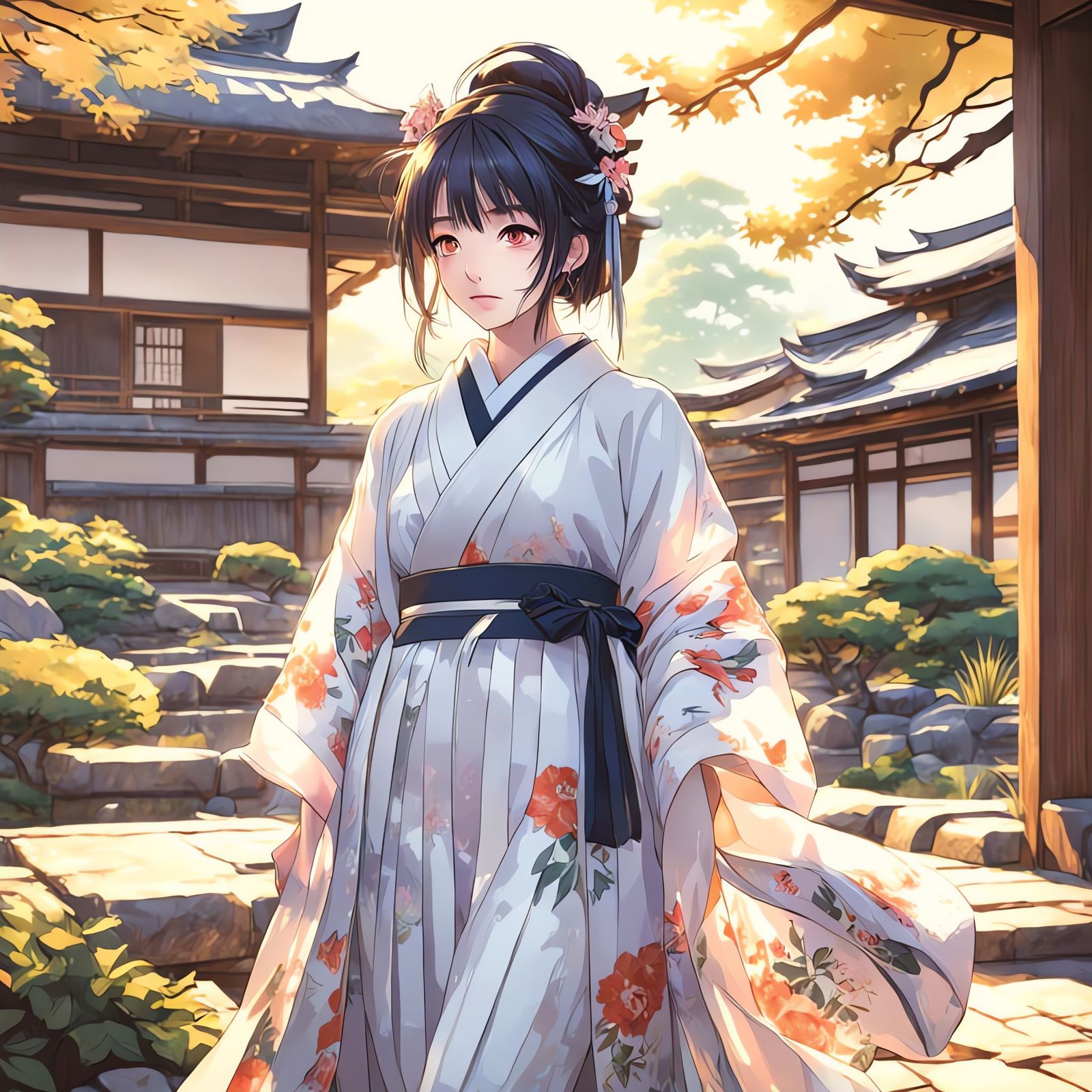 Anime Girl in Japanese Garden, 3D Anime Art