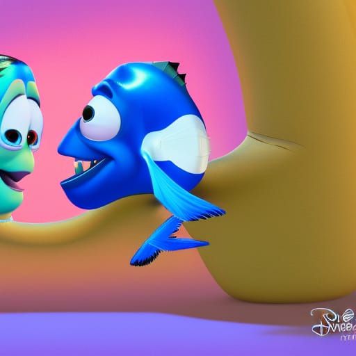 Animated Fish Kissing in Pixar 3D Style