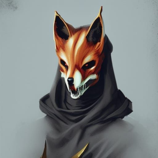 Anthro Fox Mage with Skull Hood, Dark Fantasy