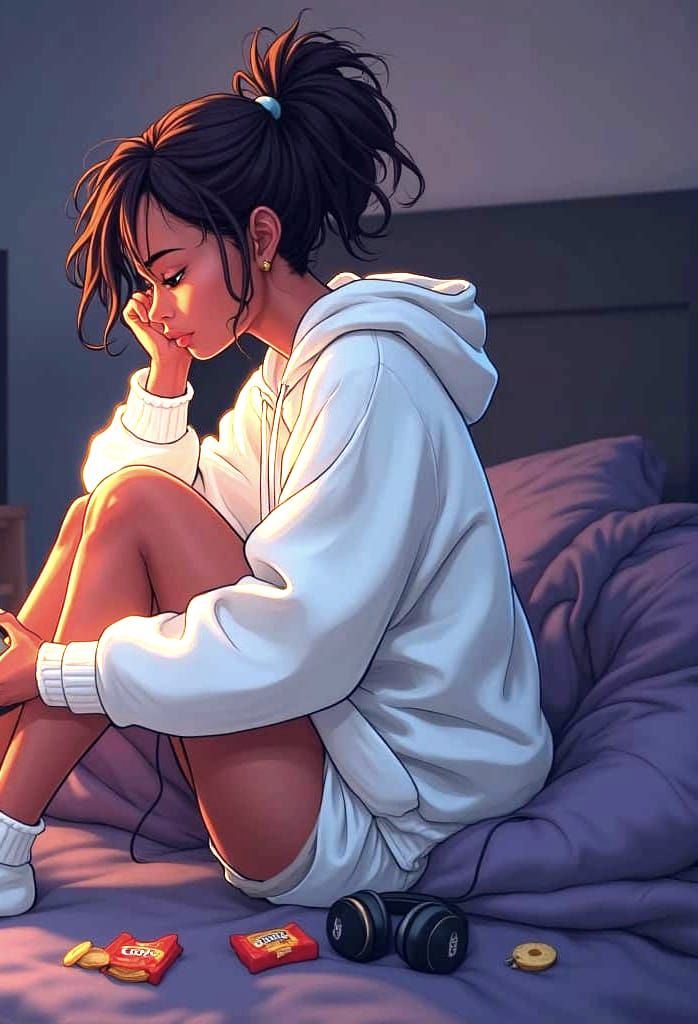 A Young Woman's Cozy Sanctuary in the Dark