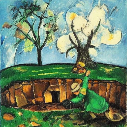 Leprechauns Emerge From Well In Filonov Modigliani Style