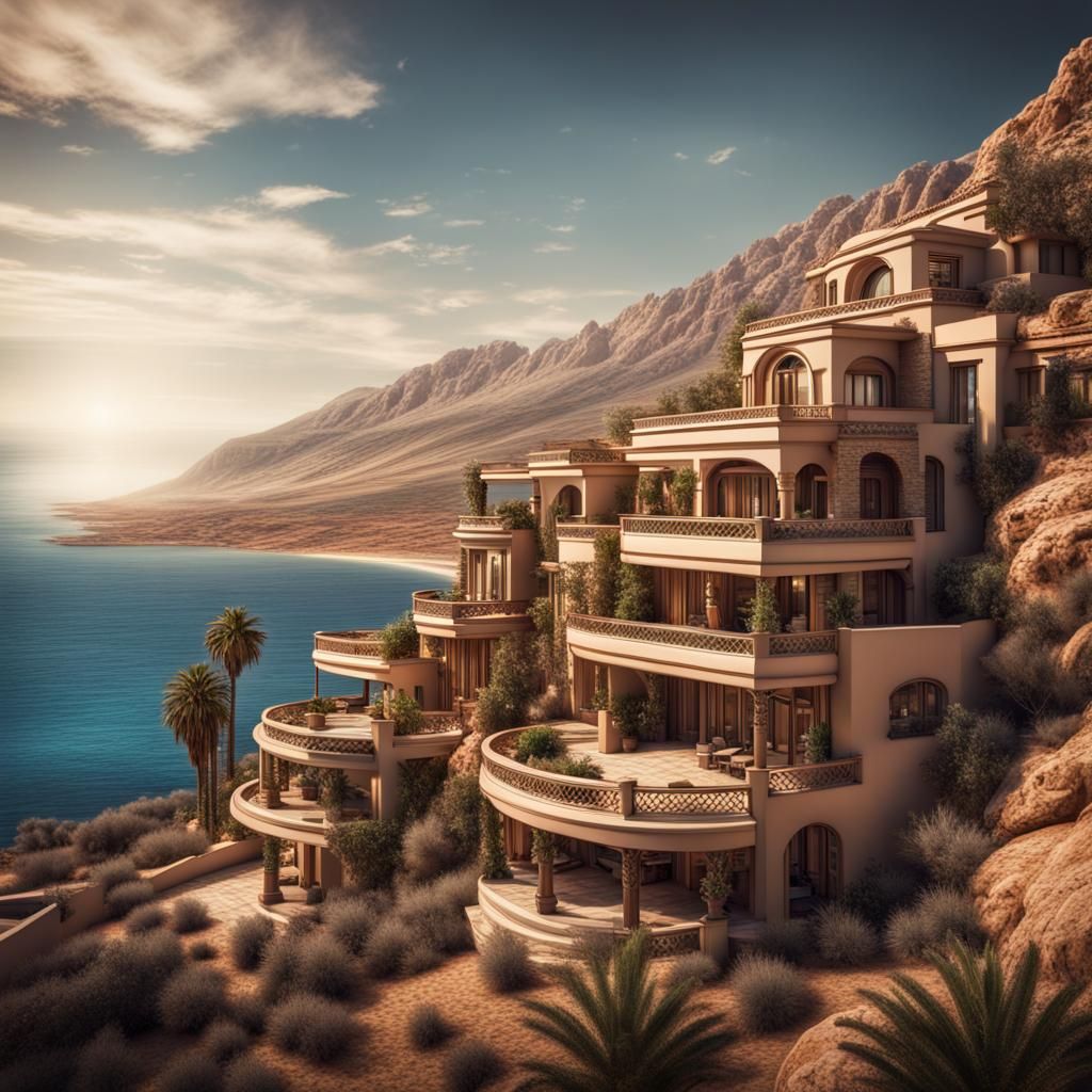 Futuristic Mediterranean City in Mahogany Desert