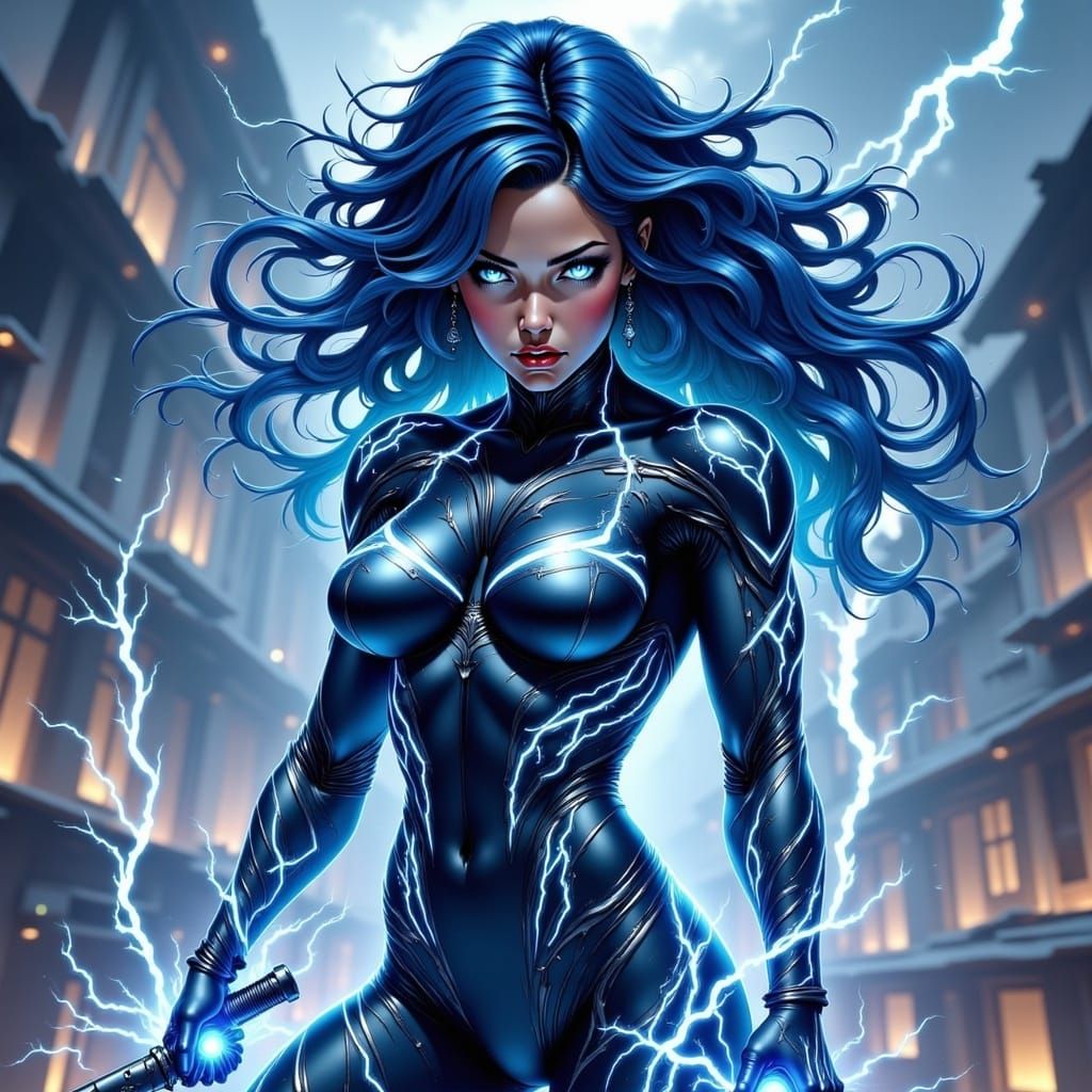 Electric Warrior with Katana in Anime Style