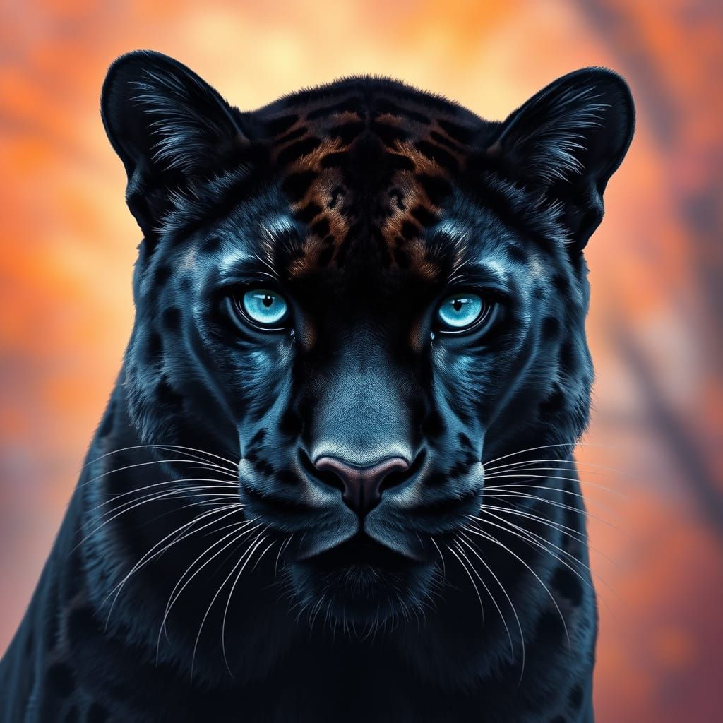 Majestic Black Panther with Rainbow Eyes, Realistic Style