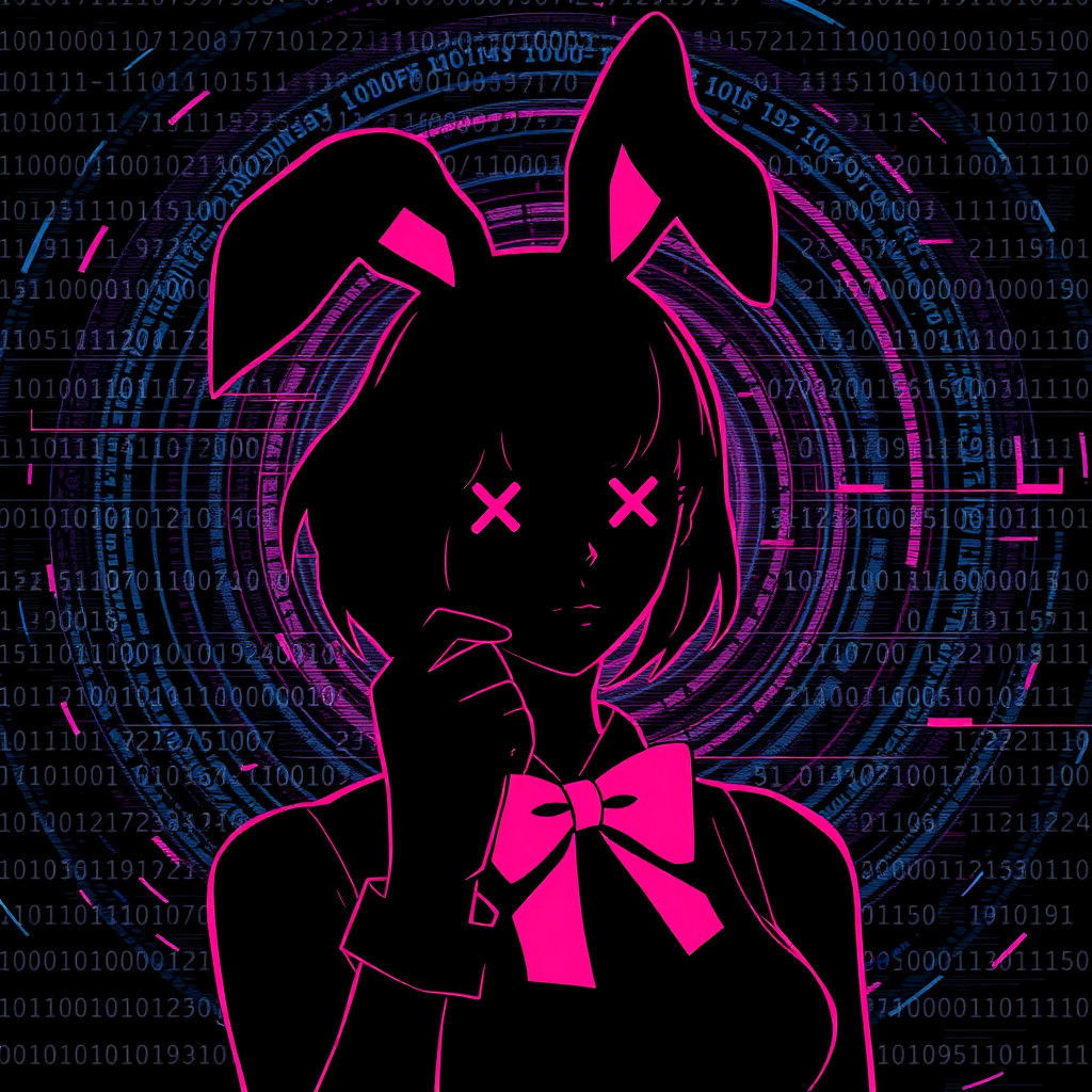 Silhouette Portrait: Woman in Bunny Outfit with Glitch Art