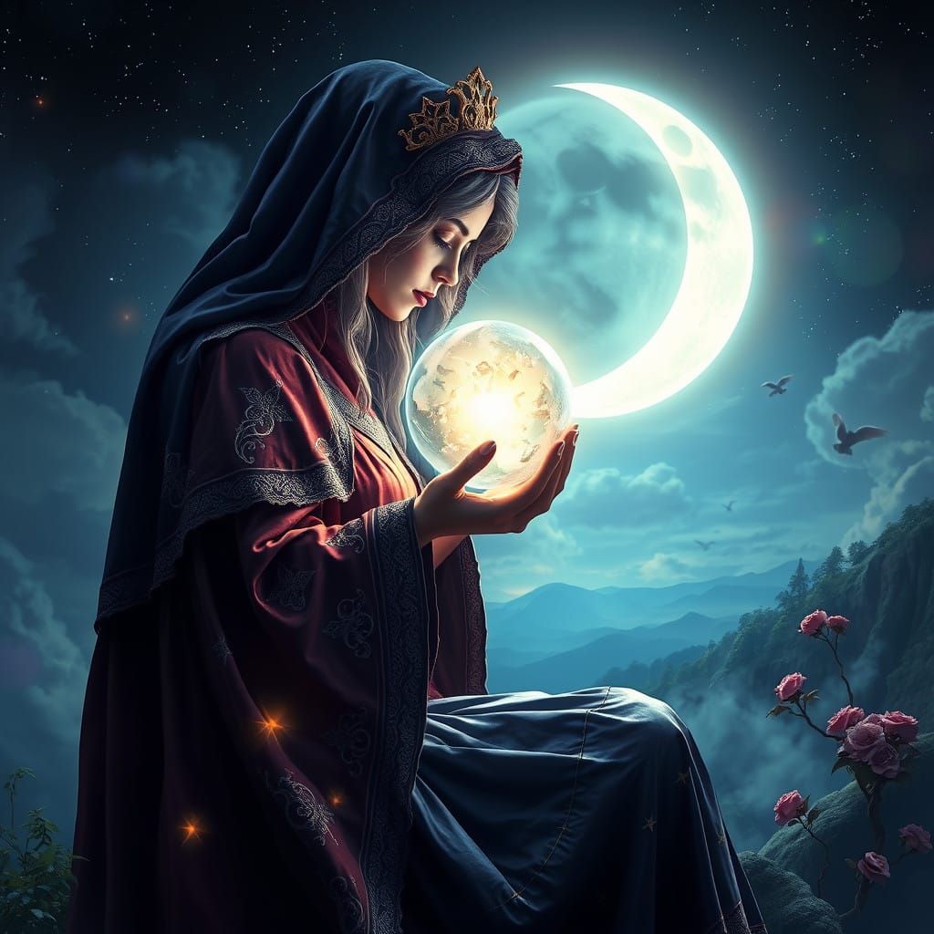 Mystical Fortune-Teller Under Crescent Moon