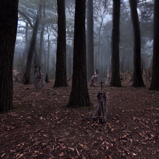 Creepy Ghostly Demons in Haunted Forest