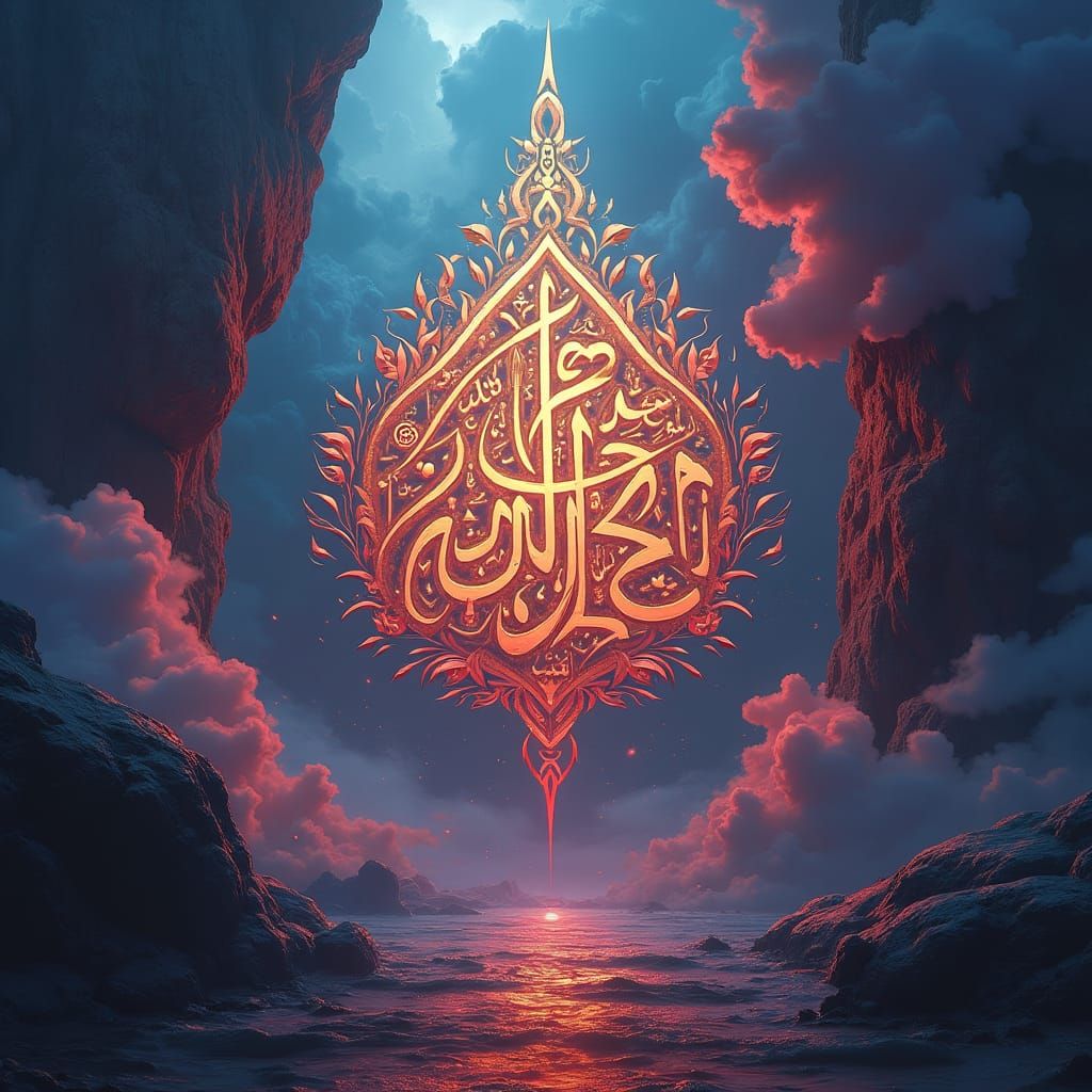 Mystical Arabic Allah Calligraphy in Matte Painting Style