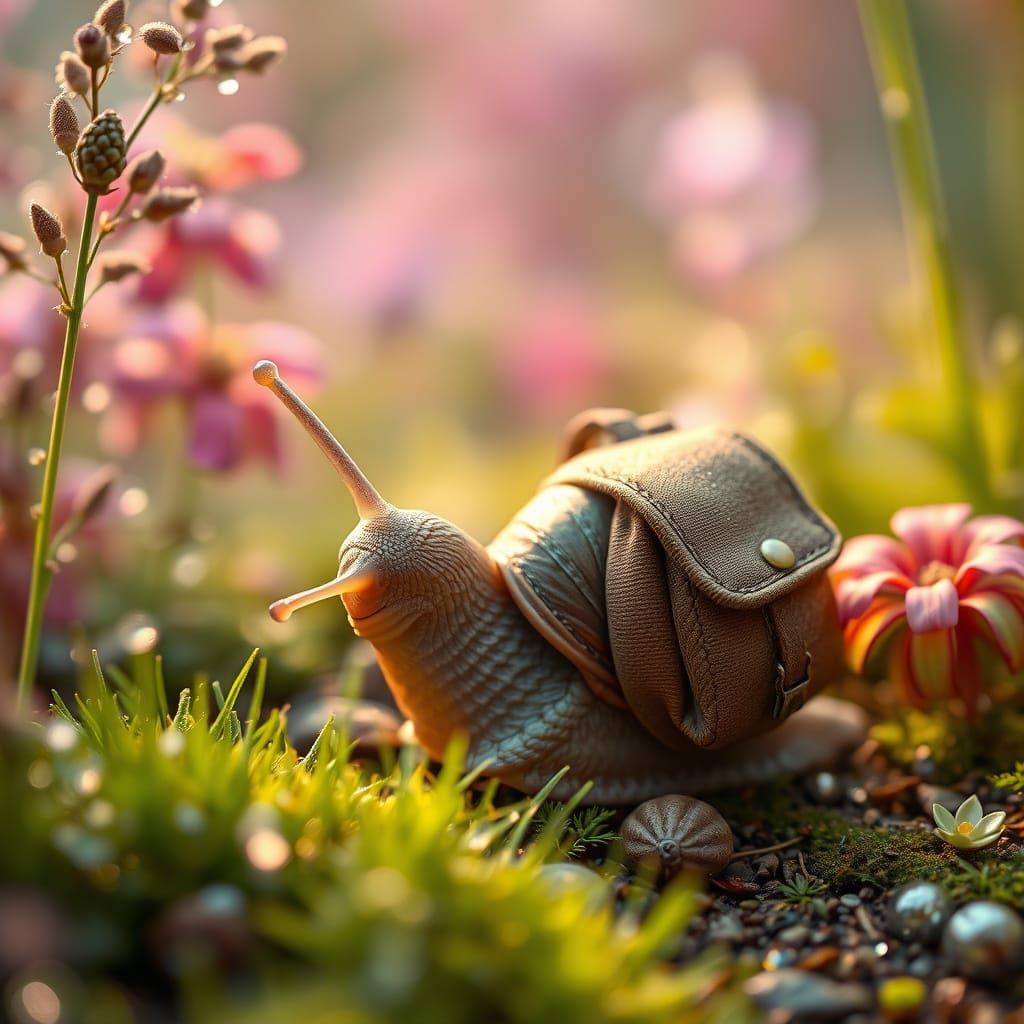 Snail Explorer in Dewy Garden