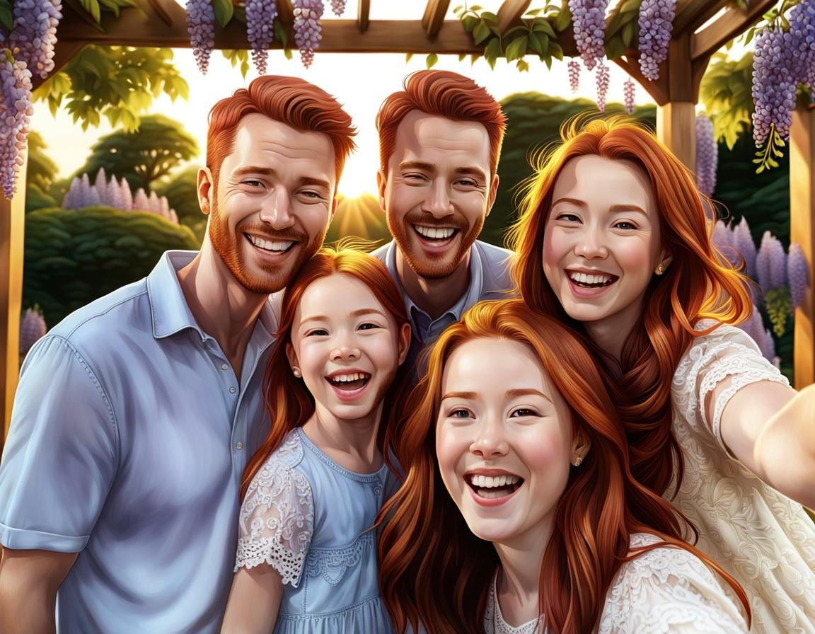 Happy Redhead Family Portrait at Golden Hour