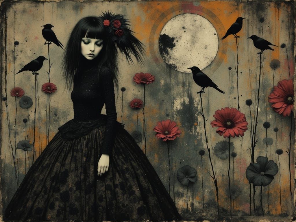 Gothic Woman in Psychedelic Circus Fashion