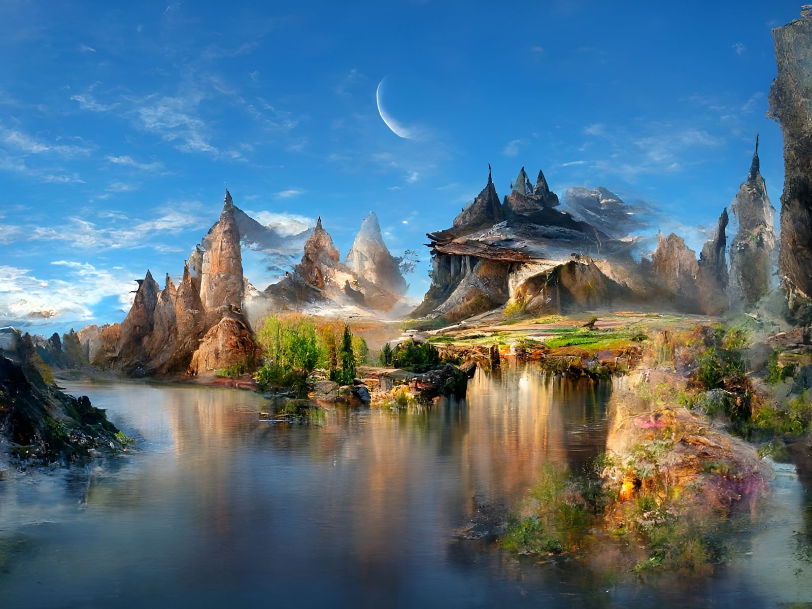 Hyperdetailed Fantasy Landscape with Magical Elements