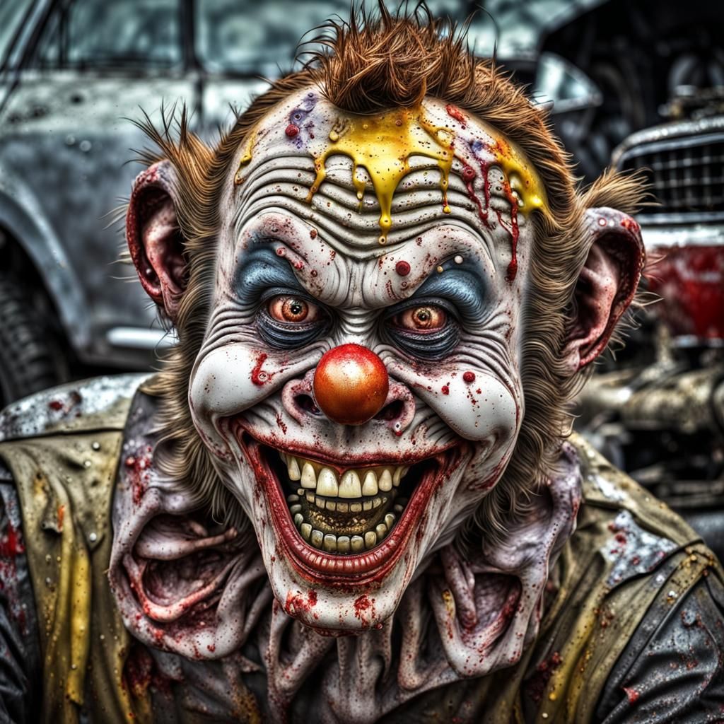 Grinning Zombie Monkey Clown Mechanic in HDR