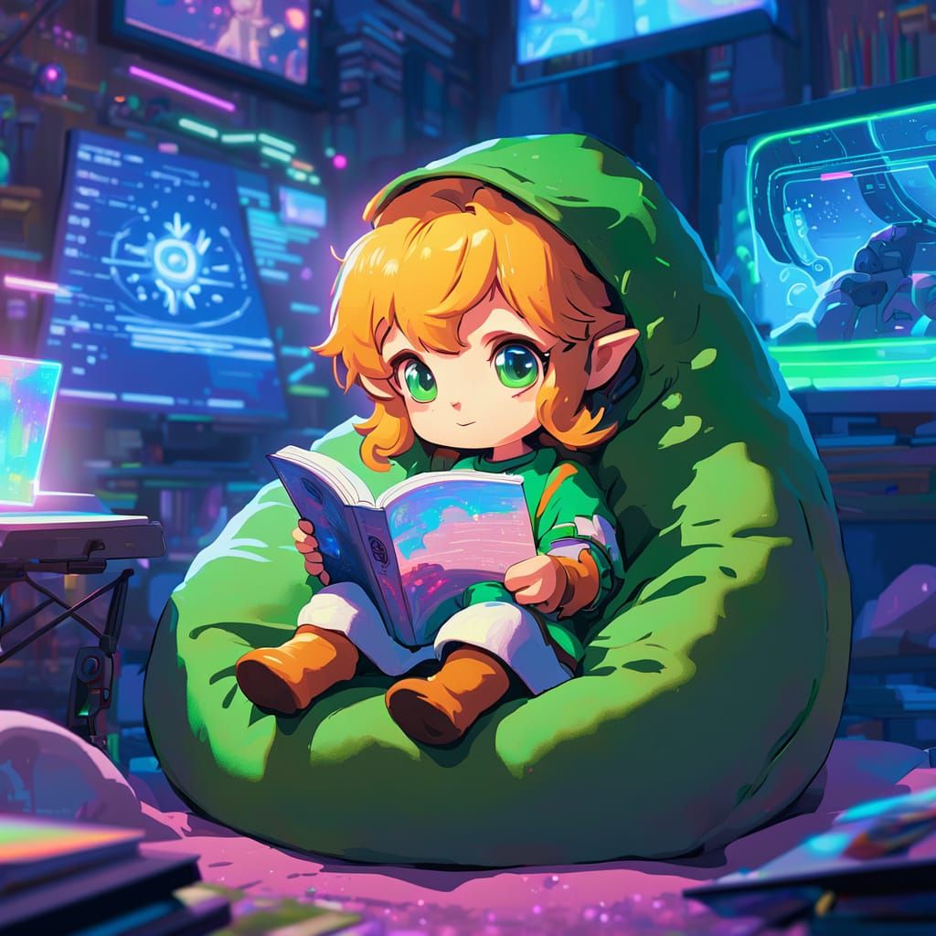 Chibi Link Reads Comic Book in Cozy Hideaway