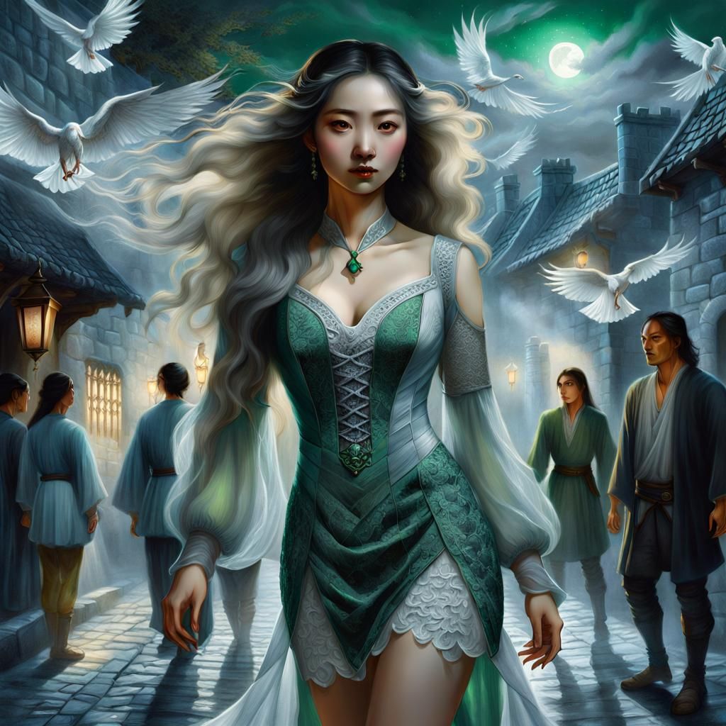 Medieval Asian Woman in Dark Alley, Ethereal Fantasy