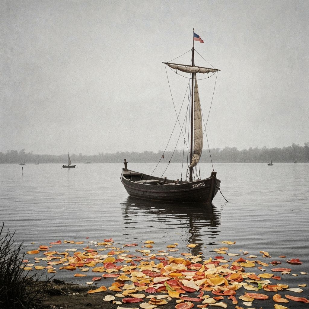 Collage of Destroyed Boat in Lagoon, Food Scrap Art