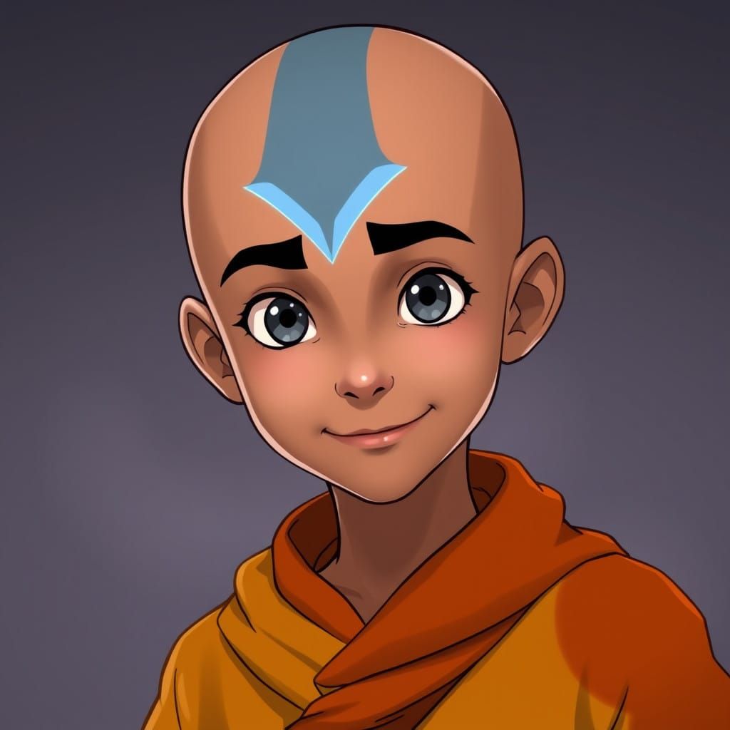 Chiseled Air Nomad with Vibrant Blue Arrow Tattoo