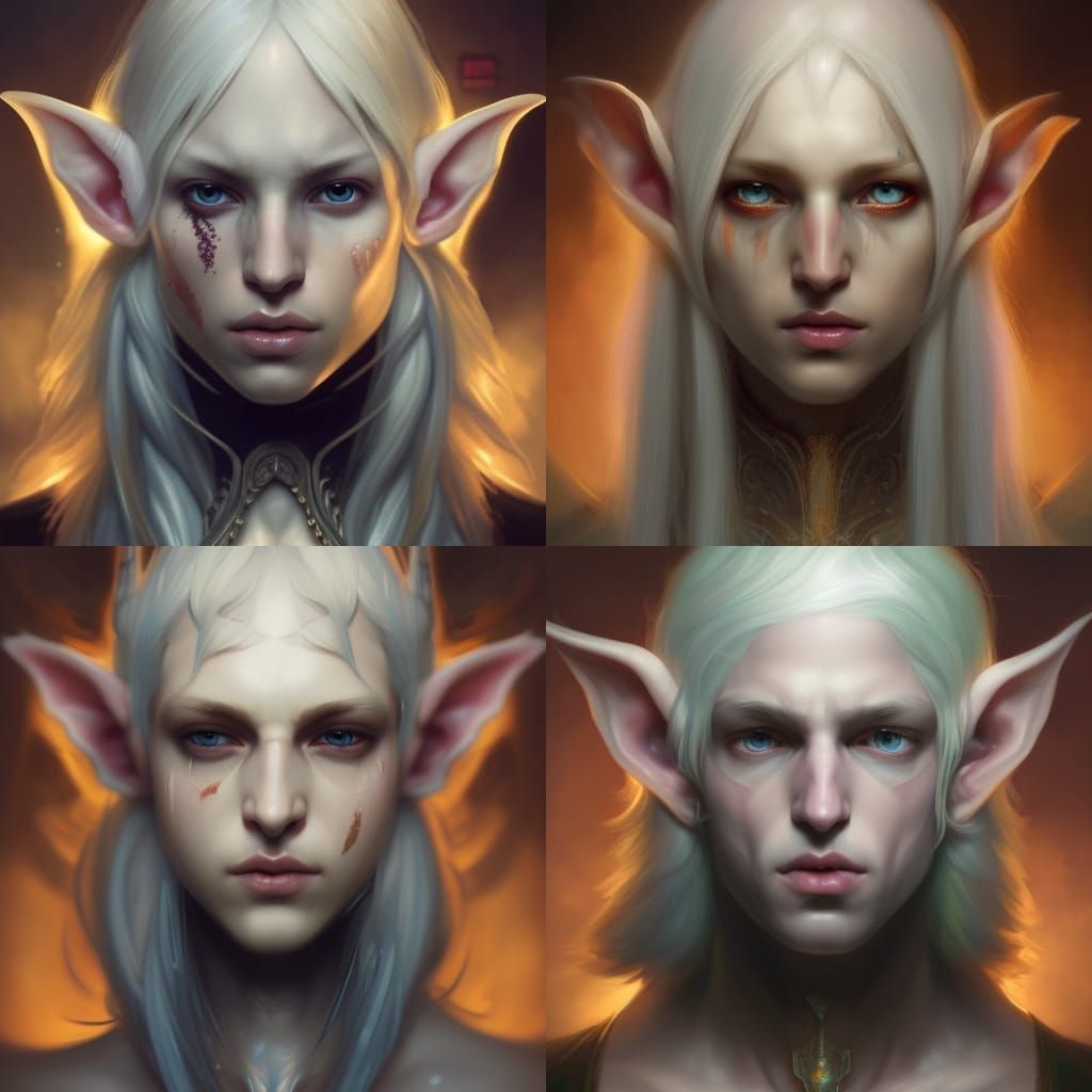 Albino Elf Warlock Portrait in Fantasy Art Style