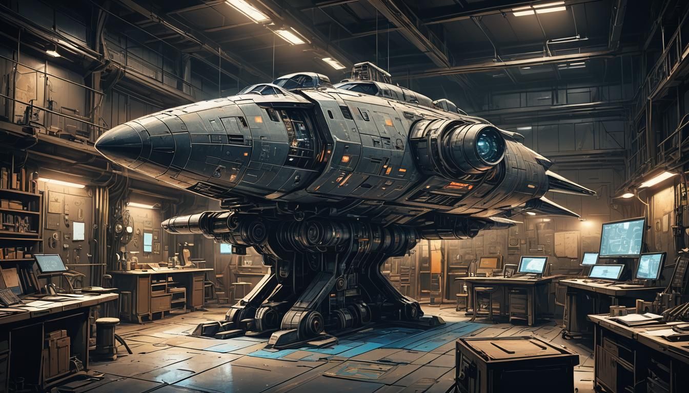 Spaceship Blueprint in Gritty Cinematic Style