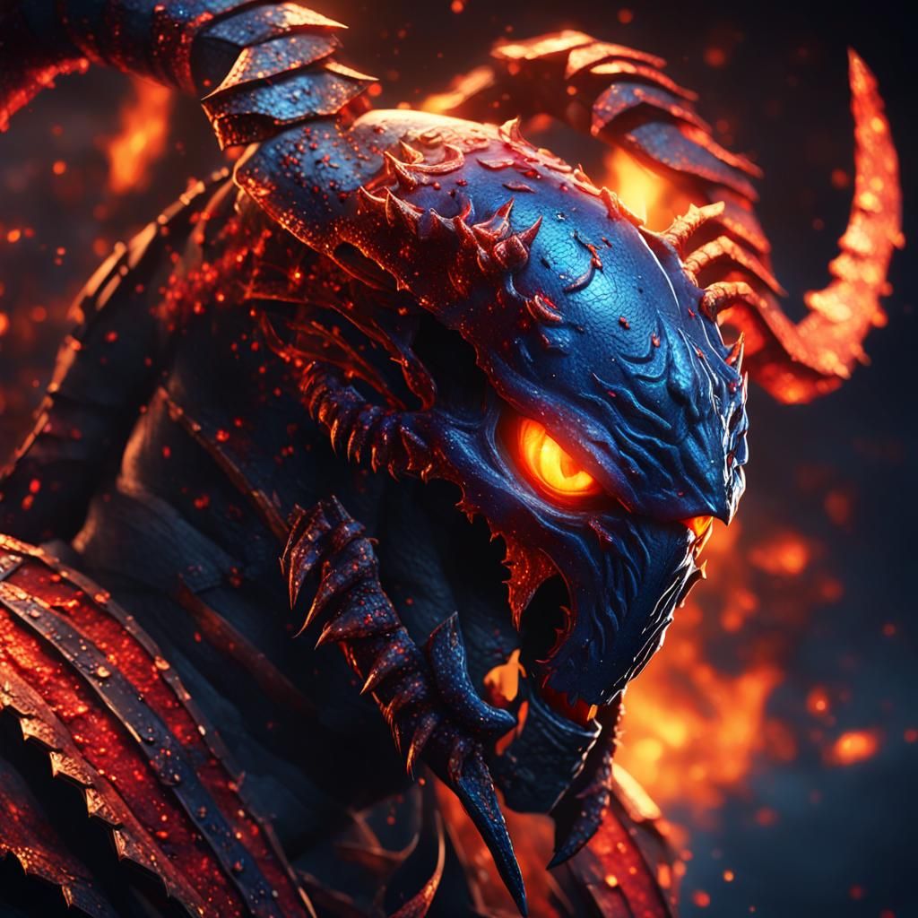 Scorpion's Furious Face in Hellish Flames