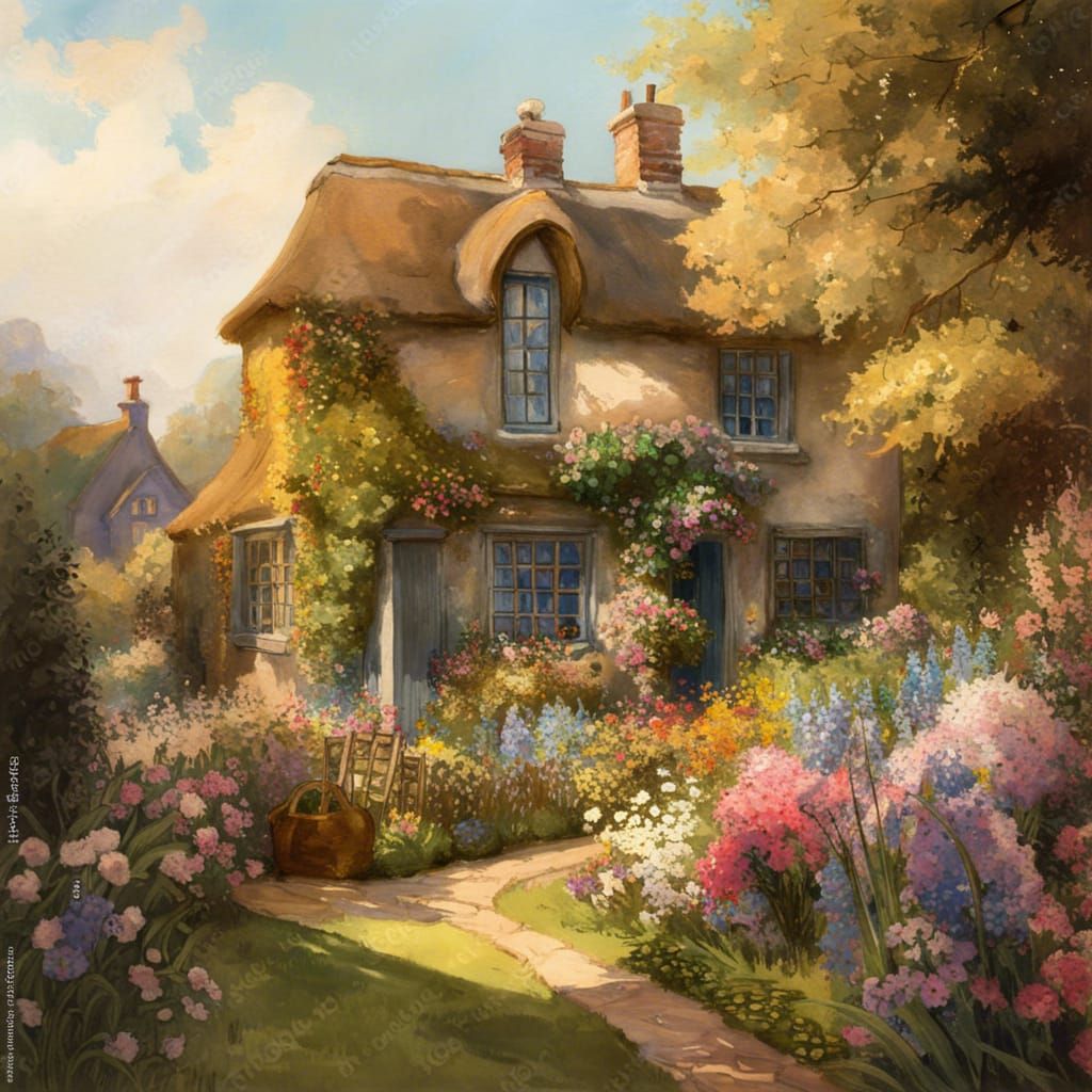 cottage surrounded by flowers