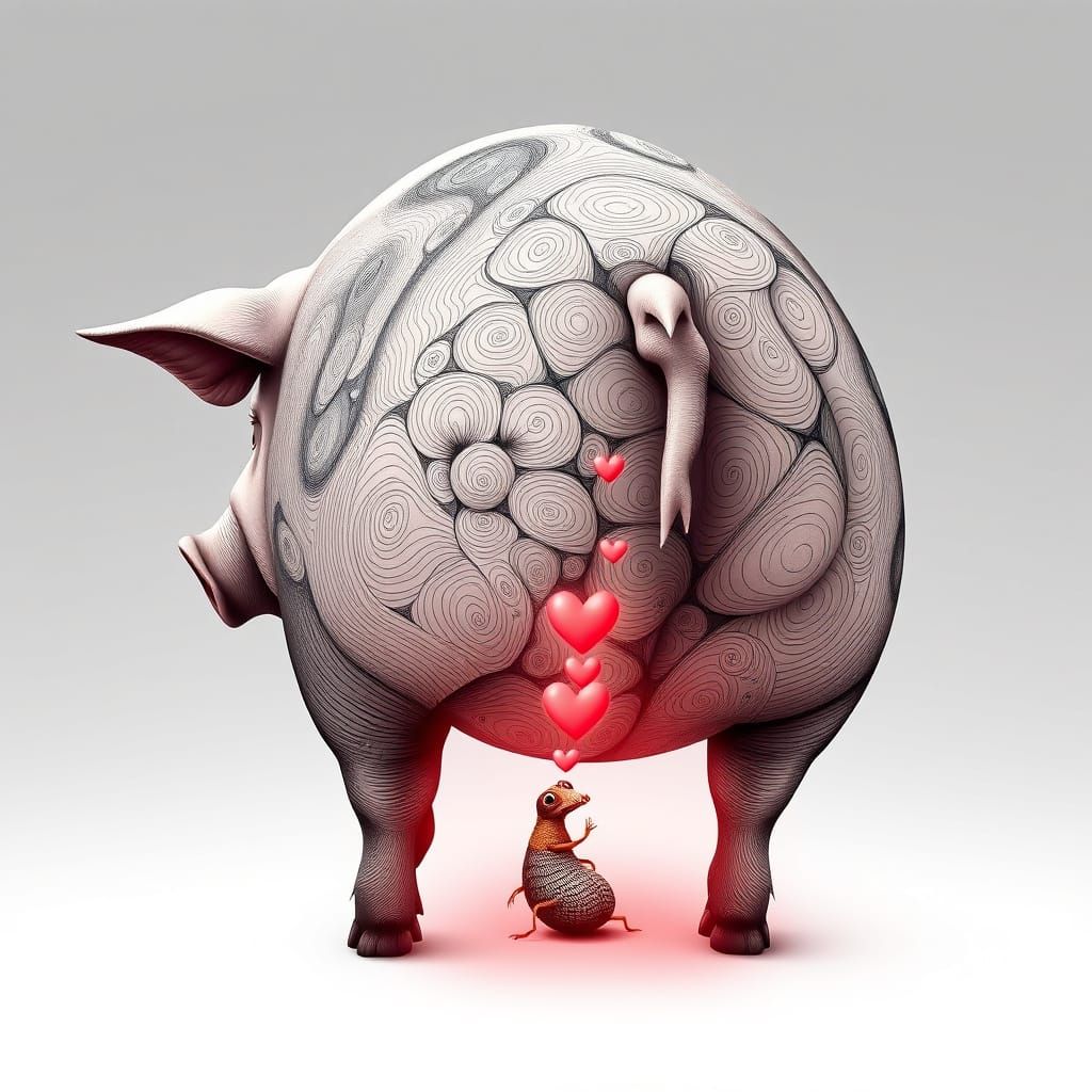 Pig and Flea Blowing Hearts, Abstract Fractal Style