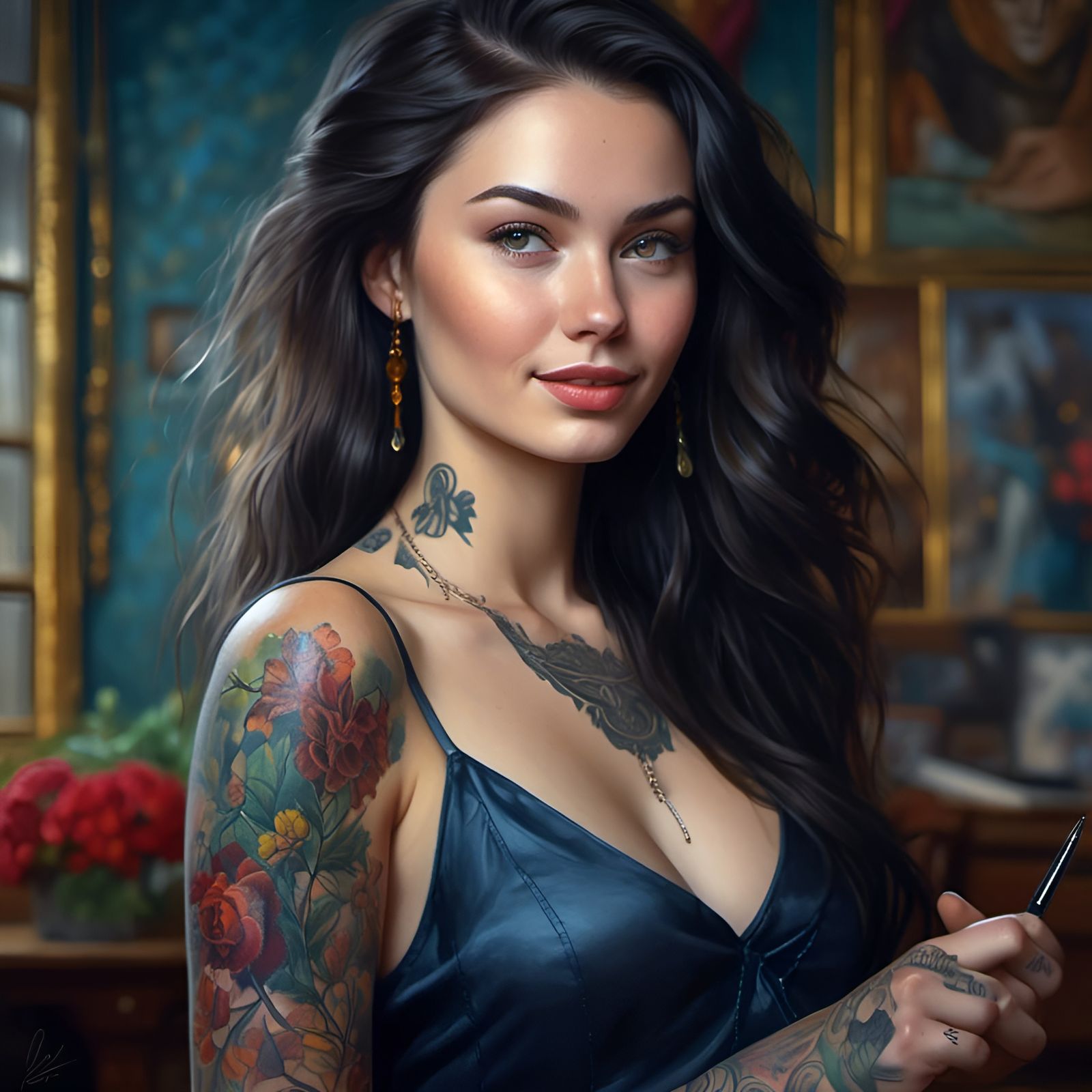 Tattoo Artist Portrait as Detailed Oil Painting