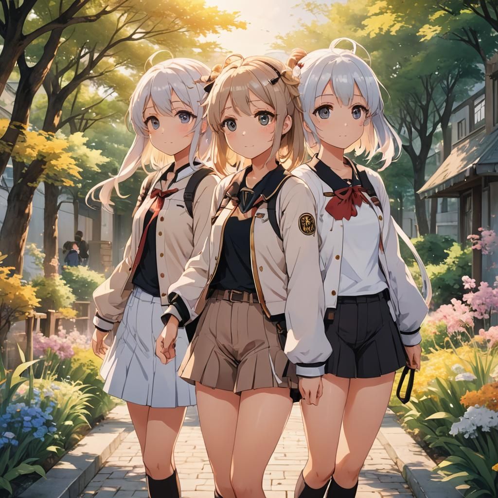 Anime Girls in Pastel Colors with Watercolor Textures