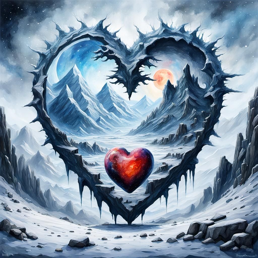 Frozen Heart Beside Broken Planet: Impasto Painting