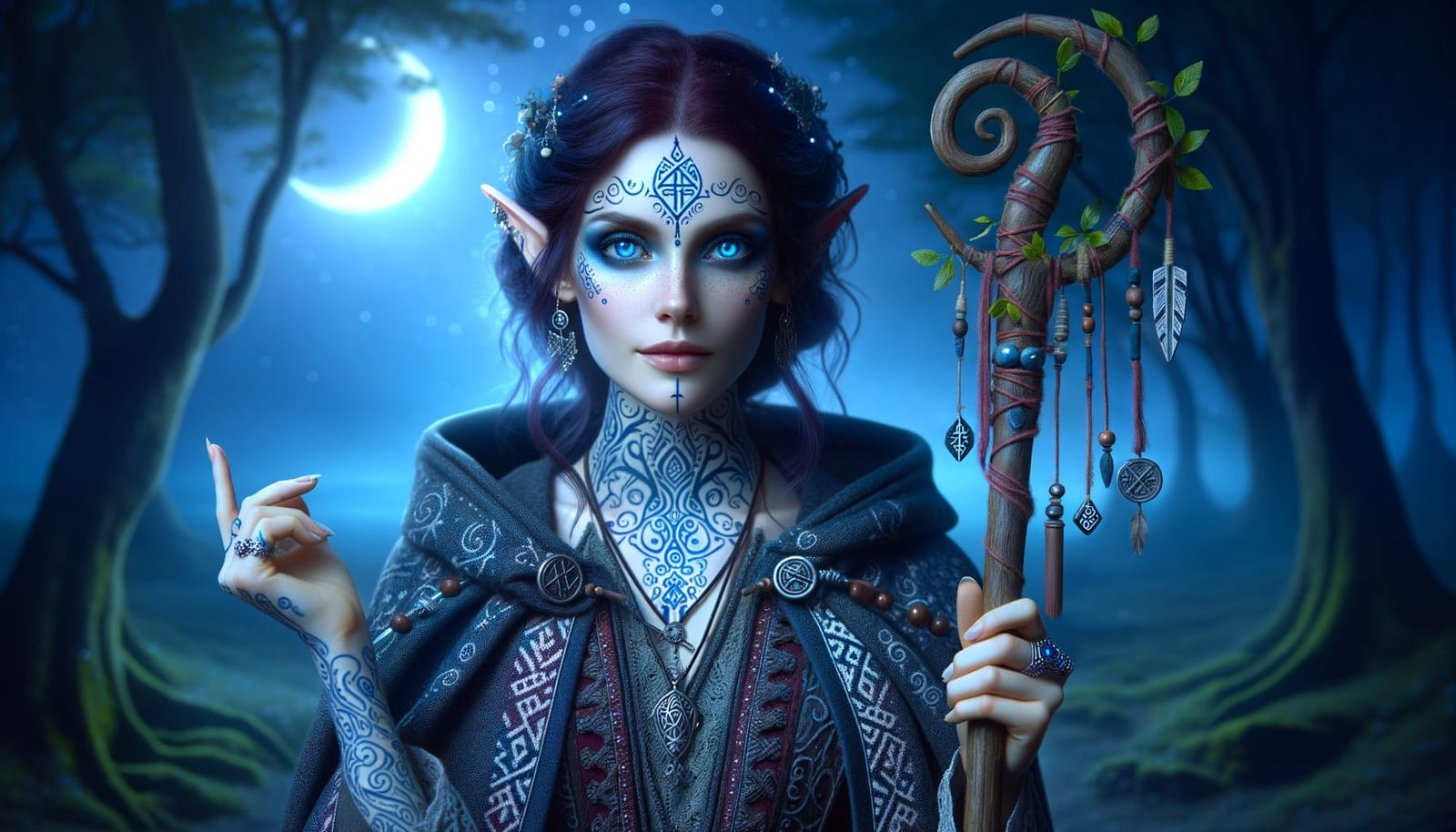 Elven Shaman in Mystical Forest