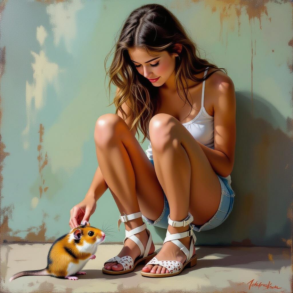 Girl with Hamster in Photorealistic Style