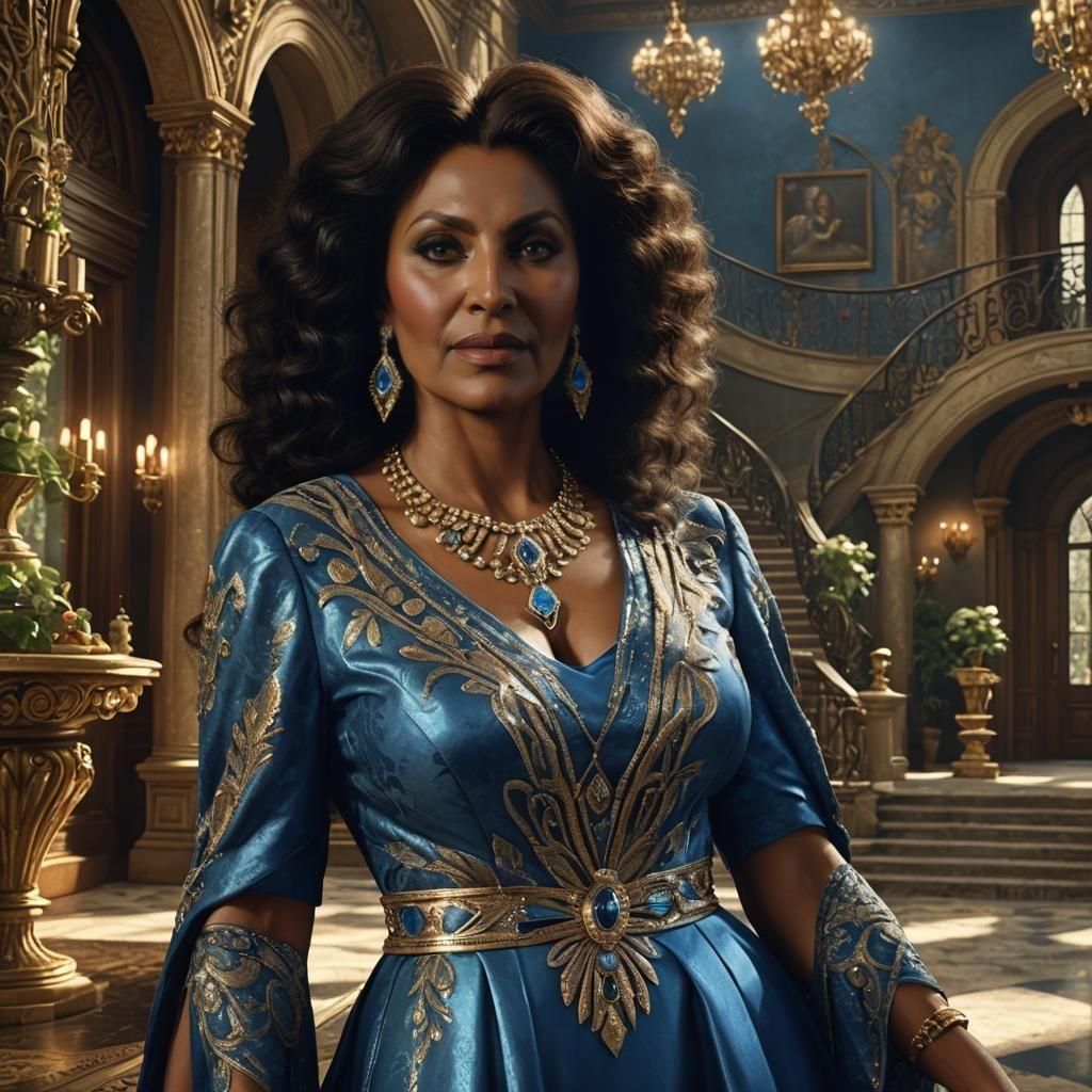 Pam Grier in Blue Dress: Detailed Matte Painting