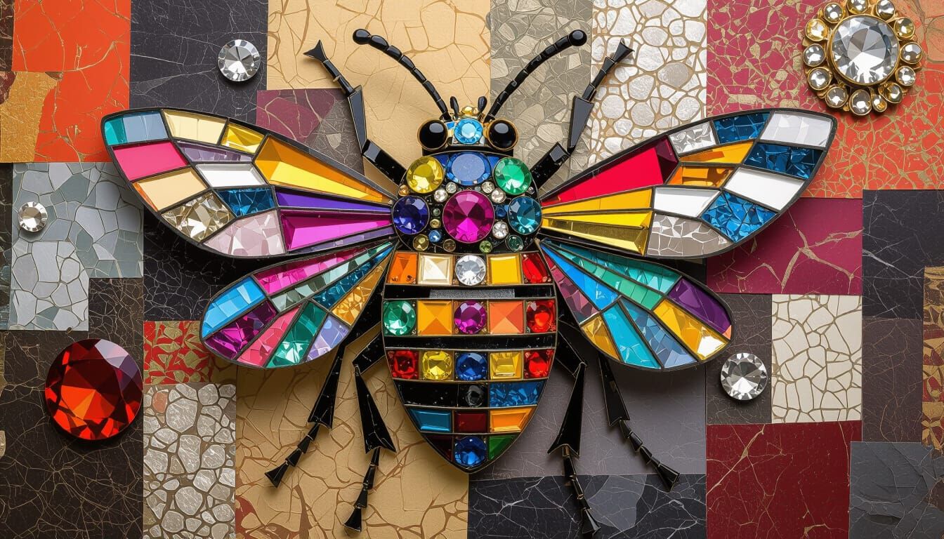 Dazzling Gemstone Bug Collage Artwork