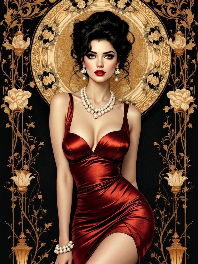 Italian Pin-Up in Decorative Lithographic Style