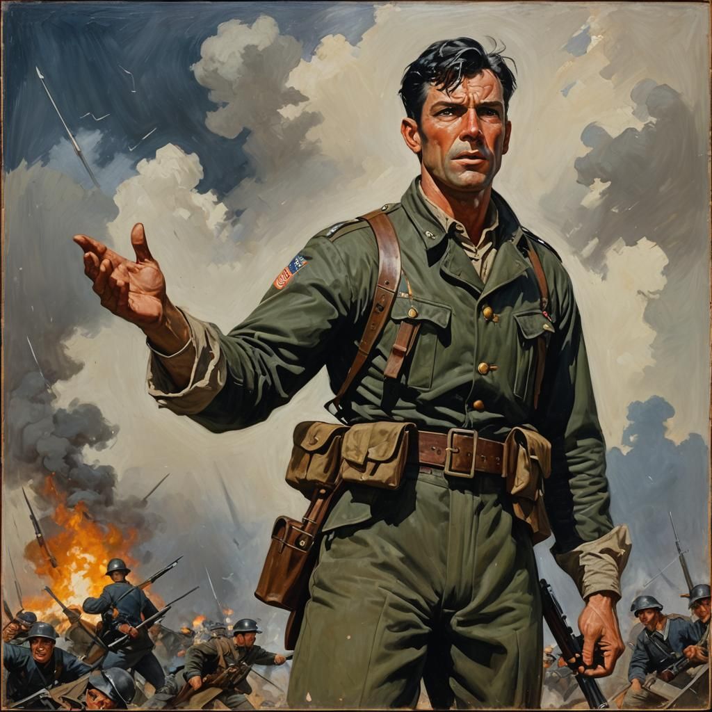 Superhuman Soldier's Anguish in Oil Painting