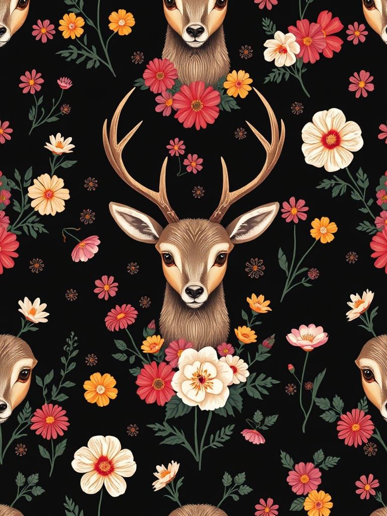 Mystical Dark Fantasy Creatures Amidst Vibrant Wildflowers i...