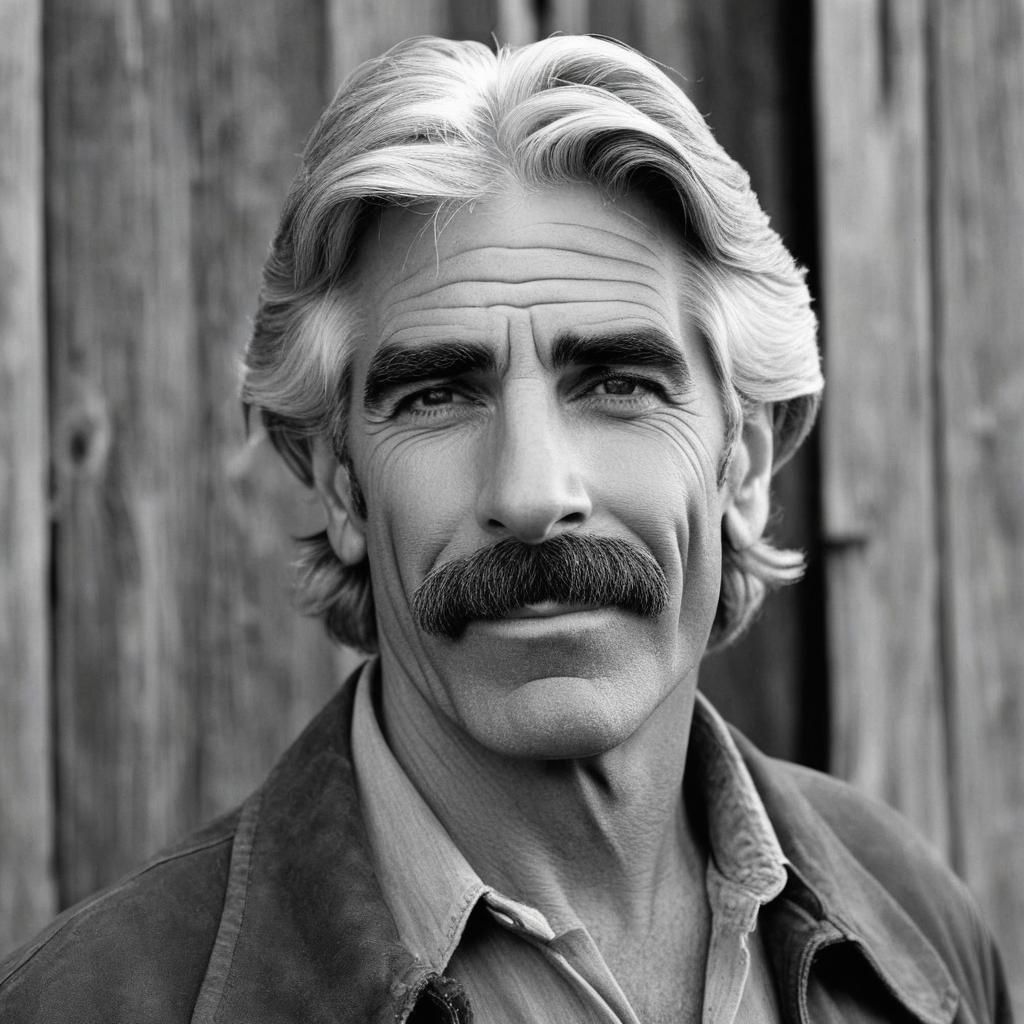 Black and white portrait of Sam Elliot