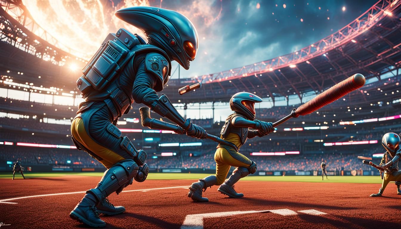 Extraterrestrials Play Baseball in a Sci-Fi Stadium