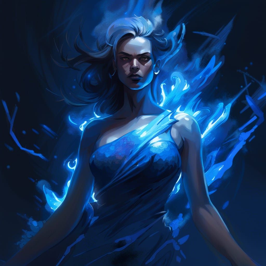 Glowing Blue Woman Portrait in Fantasy Style