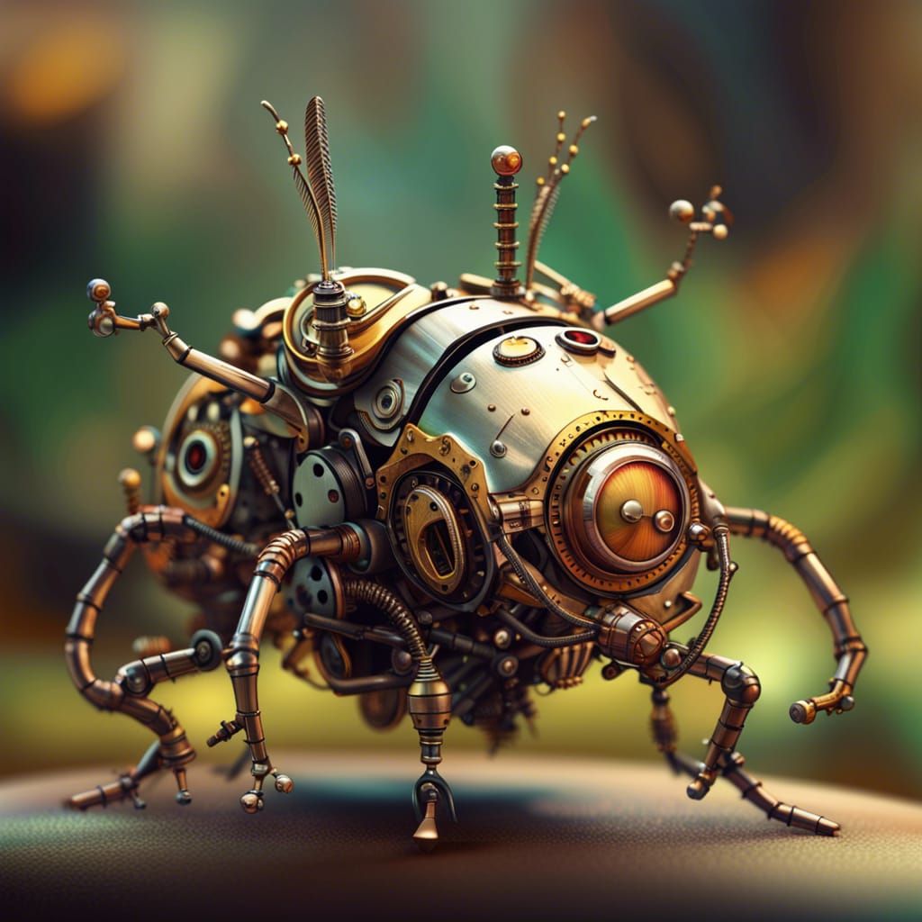 Detailed Steampunk Mechanical Bug Digital Painting